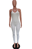 Pure Color High Elastic Pit Bar Casual Sling BodycoN Jumpsuits BBN172