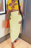 Short Sleeve Crsoo Top Drawsting Hole Package Hip Skirt Sets NK247