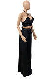 Sexy Women Pure Color Condole Belt Boob Tube Top Loose Long Pants Halter Neck Fashion Sets DY6966