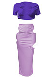 Short Sleeve Crsoo Top Drawsting Hole Package Hip Skirt Sets NK247