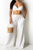 Sexy Women Pure Color Condole Belt Boob Tube Top Loose Long Pants Halter Neck Fashion Sets DY6966