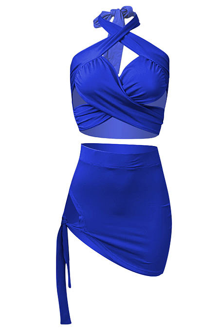 Pure Color Halter Neck Bandage Skirts Sets NK248