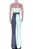 Contrast Color Spliced Chest Wrap Flare Leg Pants Sets GL6379