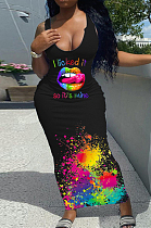 Summer Fashion Printing Casual Vest Long Dress WT9139