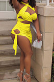 Pure Color Halter Neck Bandage Skirts Sets NK248