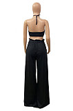 Sexy Women Pure Color Condole Belt Boob Tube Top Loose Long Pants Halter Neck Fashion Sets DY6966