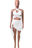 Pure Color Halter Neck Bandage Skirts Sets NK248