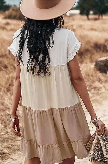 Casual Patchwork Short Sleeved Loose Holiday Dress DYY2123032