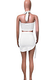 Pure Color Halter Neck Bandage Skirts Sets NK248