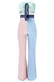 Contrast Color Spliced Chest Wrap Flare Leg Pants Sets GL6379
