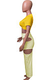 Short Sleeve Crsoo Top Drawsting Hole Package Hip Skirt Sets NK247