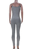 Euramerican Trendy Women Sexy Condole Belt Pure Color Bodycon Jumpsuits MDF5212