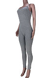 Euramerican Trendy Women Sexy Condole Belt Pure Color Bodycon Jumpsuits MDF5212