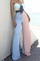 Contrast Color Spliced Chest Wrap Flare Leg Pants Sets GL6379
