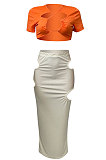 Short Sleeve Crsoo Top Drawsting Hole Package Hip Skirt Sets NK247