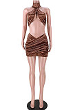 Halter Neck Net Yarn Spliced Cross Ruffle Reflective Skirt Sets GL6378