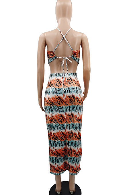 Sexy Chest Wrap Backless Open Fork Skirts Sets GB8017