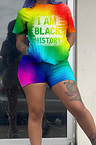 Euramerican Summer Raindow Letter Printing Casual Sets WT9112