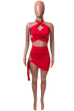 Pure Color Halter Neck Bandage Skirts Sets NK248