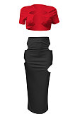 Short Sleeve Crsoo Top Drawsting Hole Package Hip Skirt Sets NK247