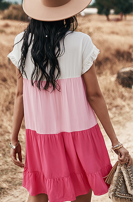 Casual Patchwork Short Sleeved Loose Holiday Dress DYY2123032