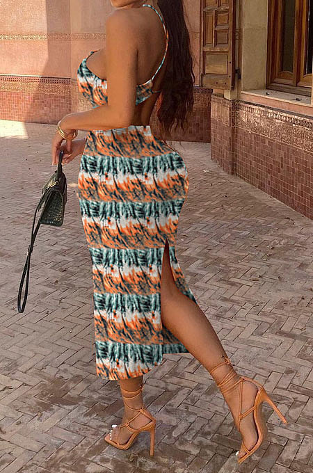 Sexy Chest Wrap Backless Open Fork Skirts Sets GB8017