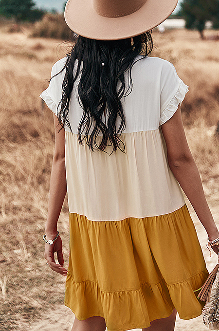 Casual Patchwork Short Sleeved Loose Holiday Dress DYY2123032