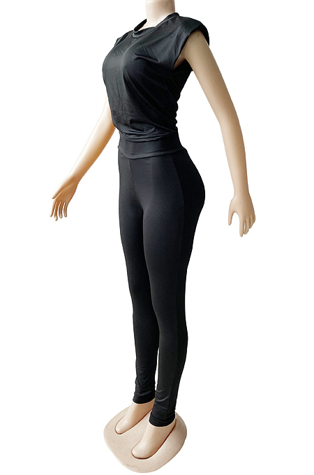 Fashion Pure Color Shoulder Pads Long Pants Two-Piece WM2518
