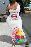 Summer Fashion Printing Casual Vest Long Dress WT9139