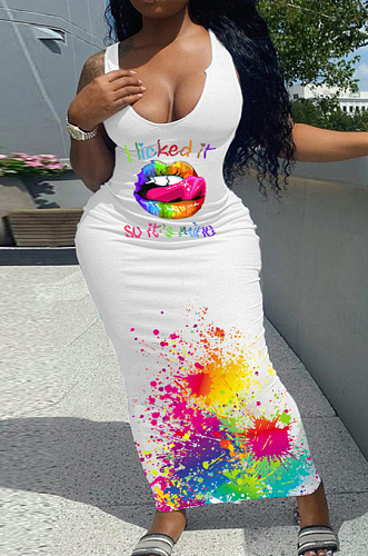 Summer Fashion Printing Casual Vest Long Dress WT9139