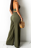 Sexy Women Pure Color Condole Belt Boob Tube Top Loose Long Pants Halter Neck Fashion Sets DY6966