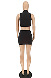 Stylish Pure Color Zipper Lapel Sleeveless Shirts SetsNL6069