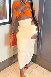 Short Sleeve Crsoo Top Drawsting Hole Package Hip Skirt Sets NK247