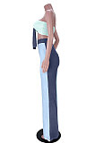 Contrast Color Spliced Chest Wrap Flare Leg Pants Sets GL6379