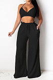Sexy Women Pure Color Condole Belt Boob Tube Top Loose Long Pants Halter Neck Fashion Sets DY6966
