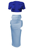 Short Sleeve Crsoo Top Drawsting Hole Package Hip Skirt Sets NK247