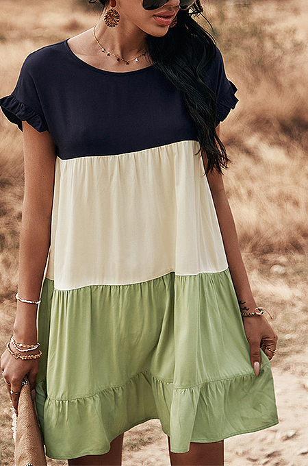 Casual Patchwork Short Sleeved Loose Holiday Dress DYY2123032