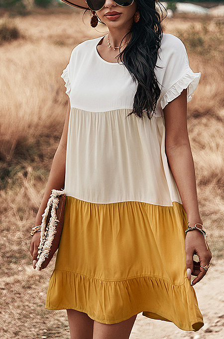 Casual Patchwork Short Sleeved Loose Holiday Dress DYY2123032