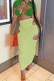 Short Sleeve Crsoo Top Drawsting Hole Package Hip Skirt Sets NK247