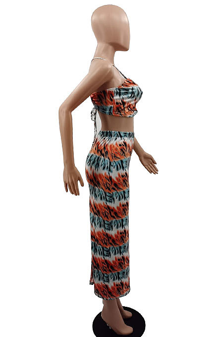 Sexy Chest Wrap Backless Open Fork Skirts Sets GB8017
