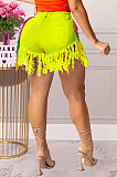 Street Style Denim Long Tassels Solid Color Jeans Shorts WE8925