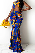 Leopard Printing Chest Wrap Backless Fishtail Skirt Sets QQM4289