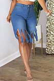 Casual Long Tassels Denim High Waisted Slim Jeans Shorts WE9041