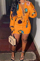 Casual Printing Long Sleeve Shirt Button Skirts Sets JMY5011