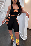 Casual Fashion Ripped Pure Color Sleeveless Shorts Sets NL6065