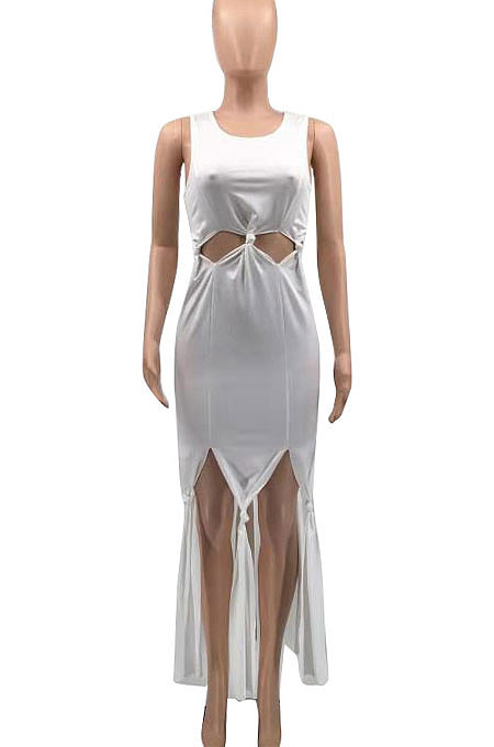 Pure Color Women Tassel Sleeveless Long Dress ALF9001