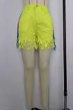 Street Style Denim Long Tassels Solid Color Jeans Shorts WE8925