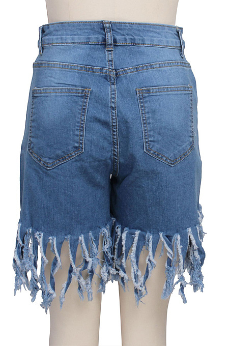 Fashion Ripped Buttocks Tassel Hole Denim Shorts SMR2373