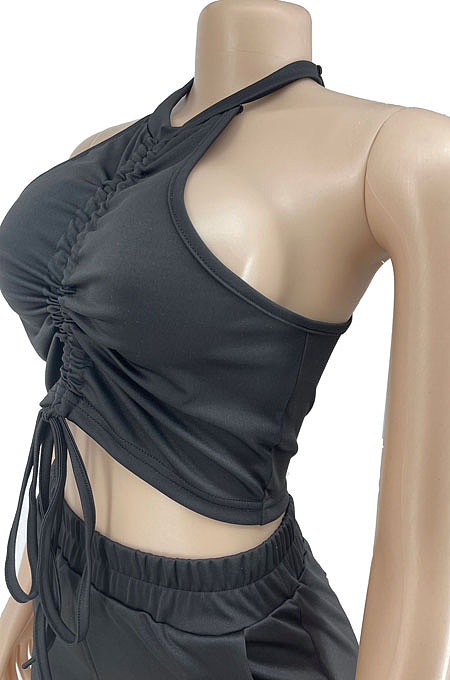 Pure Color Casual Bandage Sleeveless Shorts Sets ZNN9086