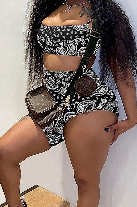 Fashion Cashew Fjower Pattern Sling Vest Long Short Pant Sets HY5226